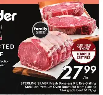 Sobeys Fresh boneless rib eye grilling steak or premium oven roast offer