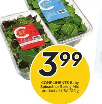Sobeys Compliments baby spinach or spring mix offer
