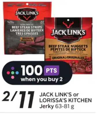 Sobeys Jack link's or lorissa's kitchen jerky offer