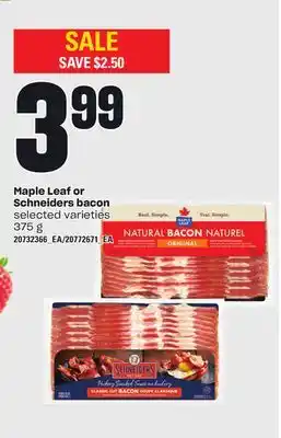 Loblaws Maple leaf or schneiders bacon, 375 g offer