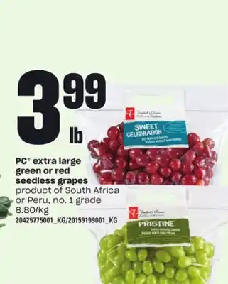 Loblaws Pc extra large green or red seedless grapes offer
