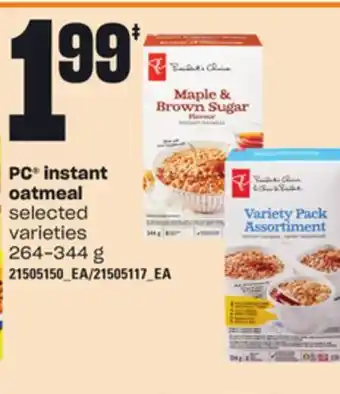 Loblaws Pc instant oatmeal, 264-344 g offer