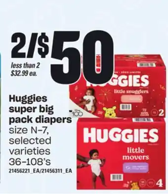 Loblaws Huggies super big pack diapers, 36-108's offer