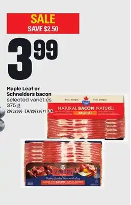 Independent Grocer Maple leaf or schneiders bacon, 375 g offer