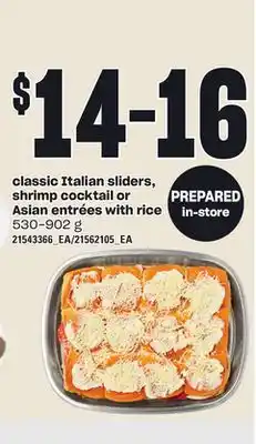 Independent Grocer Classic italian sliders, shrimp cocktail or asian entrées with rice, 530-902 g offer