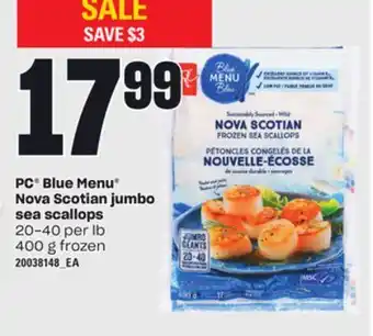 Independent Grocer Pc blue menu nova scotian jumbo sea scallops, 20-40 per lb 400 g offer