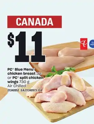 Independent Grocer Pc blue menu chicken breast, 3's or pc split chicken wings, 730 g offer