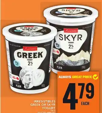 Food Basics Irresistibles greek or skyr yogurt offer