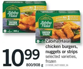 Fortinos Zabiha halal chicken burgers, nuggets or strips, 800/908 g offer