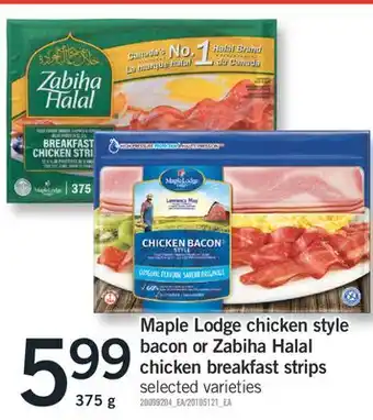 Fortinos Maple lodge chicken style bacon or zabiha halal chicken breakfast strips, 375 g offer