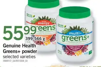 Fortinos Genuine health greens + powder, 399-566 g offer