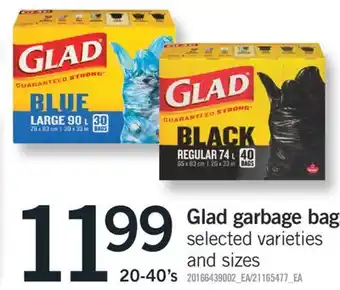 Fortinos Glad garbage bags, 20-40's offer