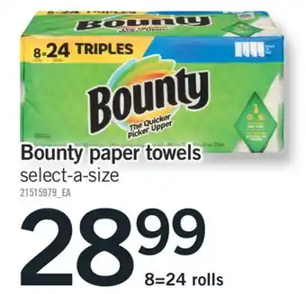 Fortinos Bounty paper towels, 8 = 24 rolls offer