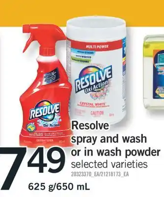 Fortinos Resolve spray and wash spray and or in wash powder, 625 g/650 ml offer
