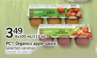 Fortinos Pc organics apple sauce, 6x100 ml/113 ml offer