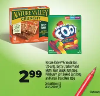 Real Canadian Superstore Nature valley granola bars 120-230g, betty crocker and motts fruit snacks 128-226g, pillsbury soft baked bars 150g and cereal offer