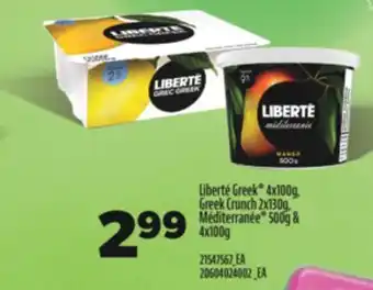 Real Canadian Superstore Liberte greek , 4x100g, greek crunch, 2x130g, mediterranée , 500g & 4x100g offer