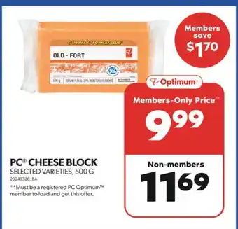 Real Canadian Superstore Pc cheese block, 500 g offer