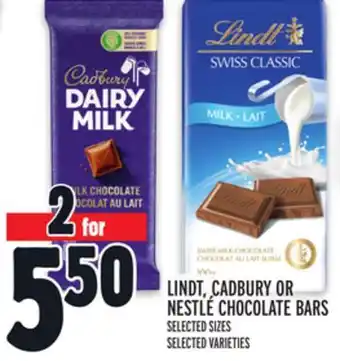 Metro Lindt, cadbury or nestlé chocolate bars offer