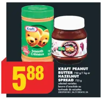 No Frills Kraft peanut butter, 750 g/1 kg or hazelnut spread, 725 g offer