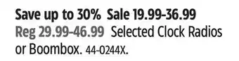 Canadian Tire Proscan selected clock radios or boombox offer