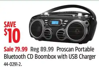 Canadian Tire Proscan portable bluetooth cd boombox with usb charger offer