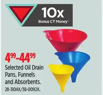 Canadian Tire Selected oil drain pans, funnels and absorbents offer