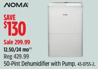 Canadian Tire Noma 50-pint dehumidifier with pump offer