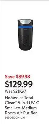 Walmart Homedics totalclean 5-in-1 uv-c small-to-medium room air purifier with hepa filter offer
