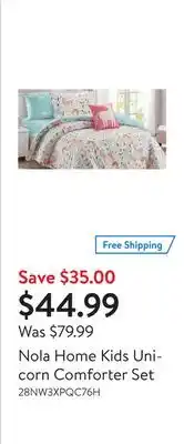 Walmart Nola home kids unicorn comforter set offer