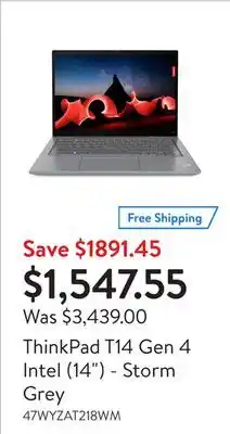 Walmart Thinkpad t14 gen 4 intel (14) - storm grey offer
