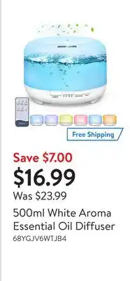Walmart 500ml white aroma essential oil diffuser offer