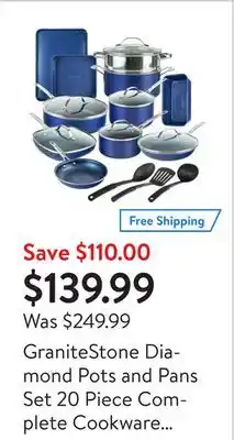 Walmart Granitestone diamond pots and pans set 20 piece complete cookware bakeware set offer