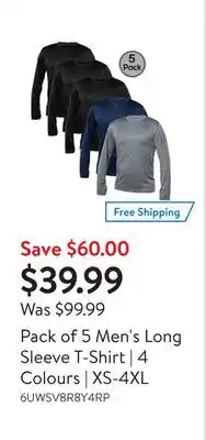 Walmart Pack of 5 men's long sleeve t-shirt | 4 colours | xs-4xl offer