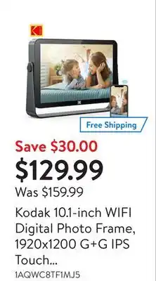 Walmart Kodak 10.1-inch wifi digital photo frame, 1920x1200 g+g ips touch screen offer