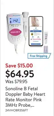 Walmart Sonoline b fetal doppler baby heart rate monitor pink 3mhz probe, baby heart monitor, backlight lcd, gel by baby doppler offer