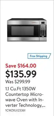 Walmart 1.1 cu.ft 1350w countertop microwave oven with inverter technology, stainless steel microwave oven with led lighting, safety offer