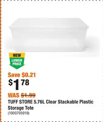 Home Depot Tuff store 5.76l clear stackable plastic storage tote offer
