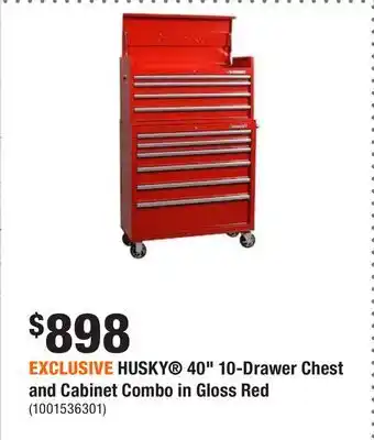 Home Depot Exclusive husky 40 10-drawer chest and cabinet combo in gloss red offer