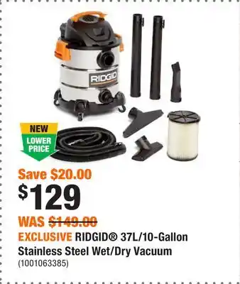 Home Depot Exclusive ridgid 37l/10-gallon stainless steel wet/dry vacuum offer