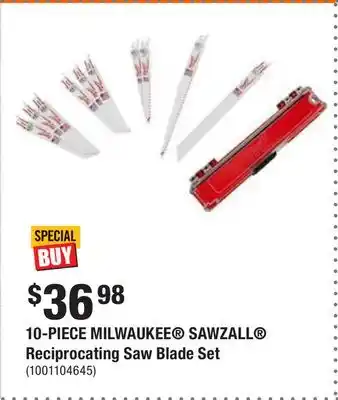 Home Depot 10-piece milwaukee sawzall reciprocating saw blade set offer