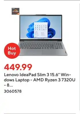 Staples Lenovo ideapad slim 3 15.6 windows laptop - amd ryzen 3 7320u - 8 gb ram - 256 gb ssd - windows 11 home s offer