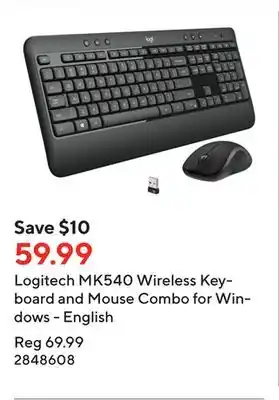 Staples Logitech mk540 wireless keyboard and mouse combo for windows - english offer