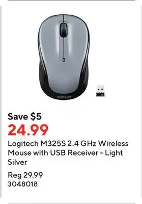 Staples Logitech m325s 2.4 ghz wireless mouse with usb receiver - light silver offer