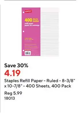Staples Staples refill paper - ruled - 8-3/8 x 10-7/8 - 400 sheets, 400 pack offer