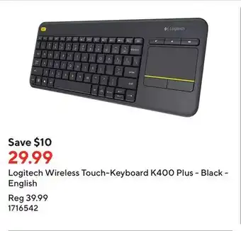 Staples Logitech wireless touch-keyboard k400 plus - black - english offer