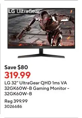 Staples Lg 32 ultragear qhd 1ms va 32gk60w-b gaming monitor - 32gk60w-b offer