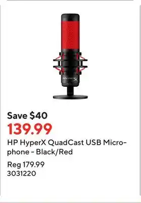 Staples Hp hyperx quadcast usb microphone - black/red offer