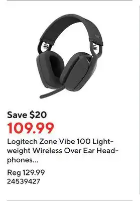 Staples Logitech zone vibe 100 lightweight wireless over ear headphones with noise canceling microphone - graphite offer