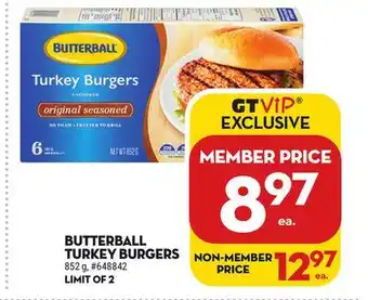 Giant Tiger Butterball turkey burgers offer